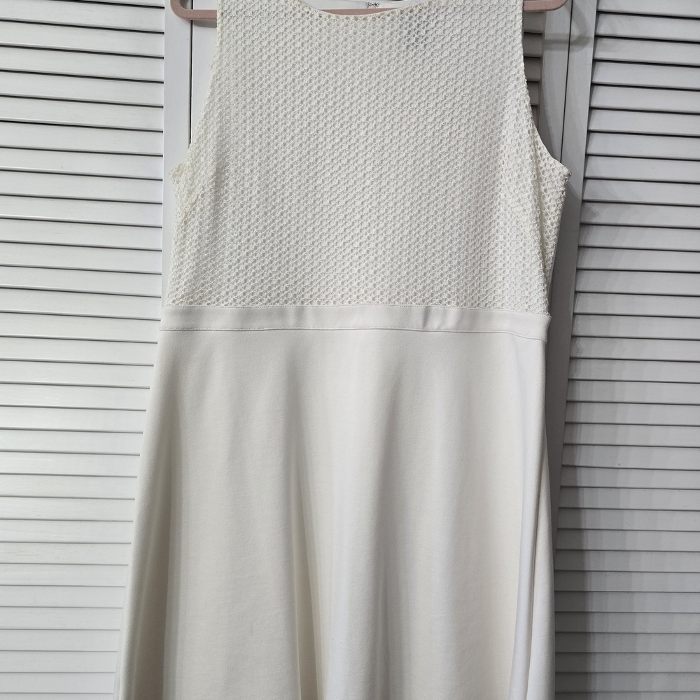 Ann Taylor Cream Textured Bodice Midi Dress